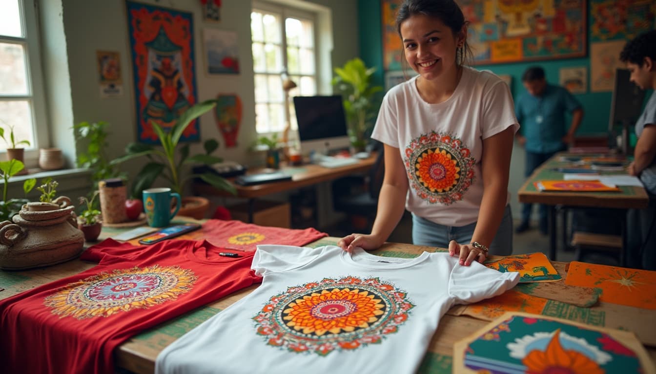 Beautiful Nepali cultural t-shirt designs featuring traditional symbols and modern graphics by Belle Maya Prints